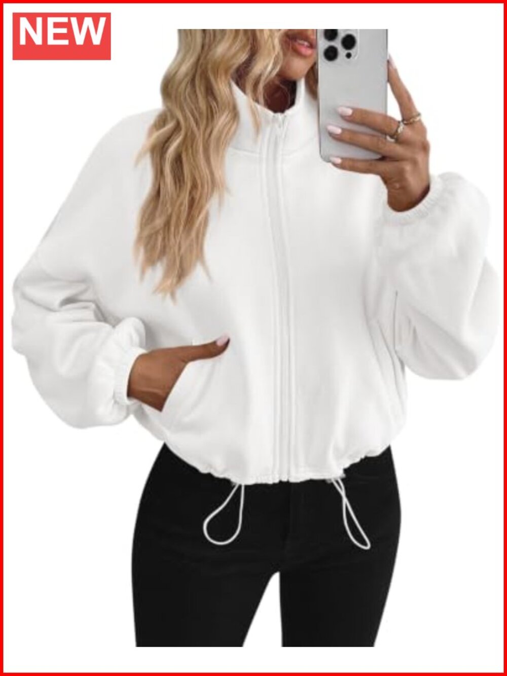 Women's Zip Up Cropped Fleece Sweatshirt Jacket 56% Cotton 44% Polyester